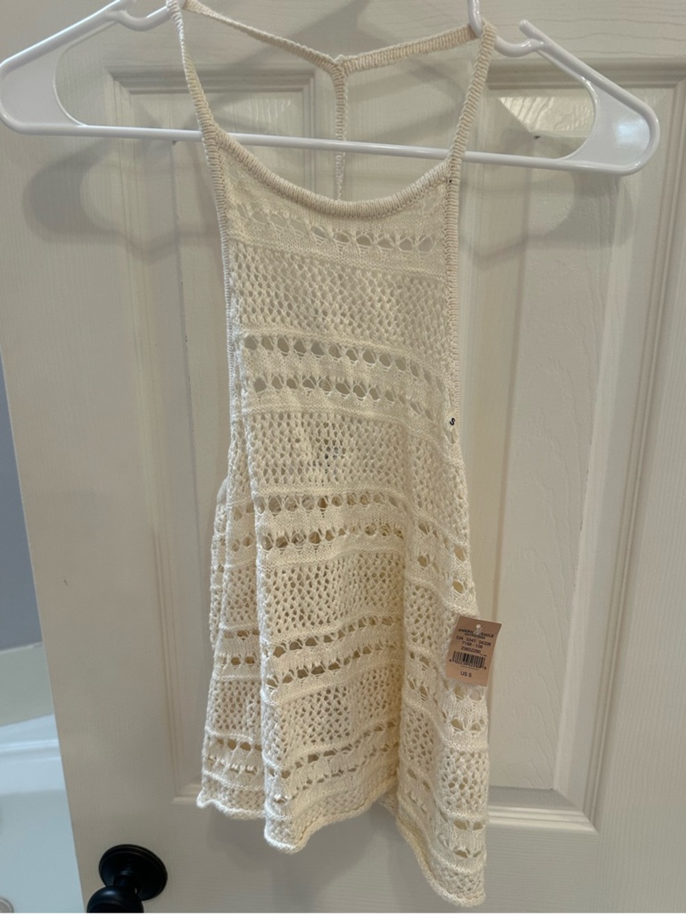 American Eagle Crochet Halter Tank Top in Cream